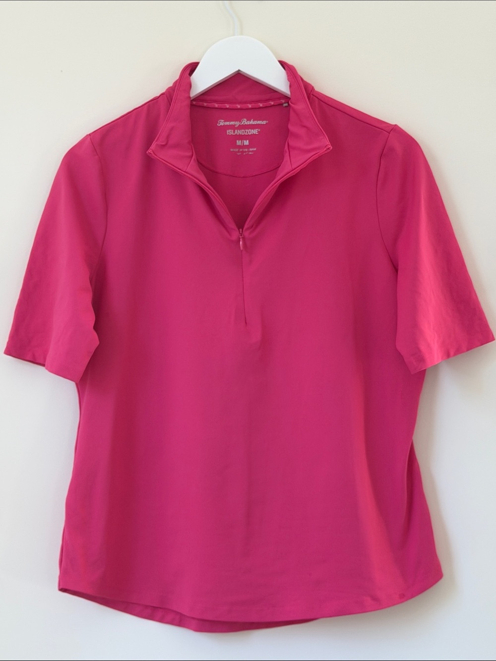 Tommy Bahama IslandZone Pink Half Zip 3/4 Sleeve Performance Top M